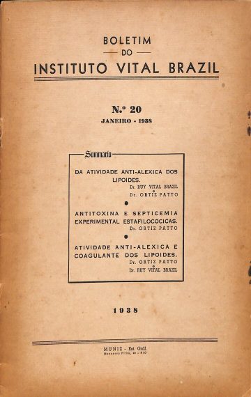 Boletim do Instituto Vital Brazil, Número 20, Publicado:1938