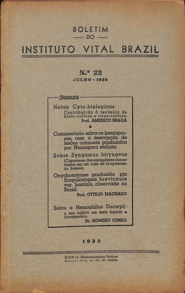 Boletim do Instituto Vital Brazil, Número 22, Publicado:1939